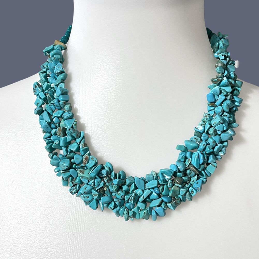 Southwestern Necklace Turquoise Blue Dyed Stone Nugget Chip Cluster Boho 20"